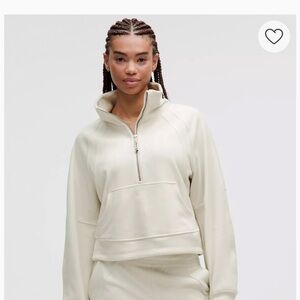 Scuba oversized funnel neck half zip. Bone, velvet. Never worn.
